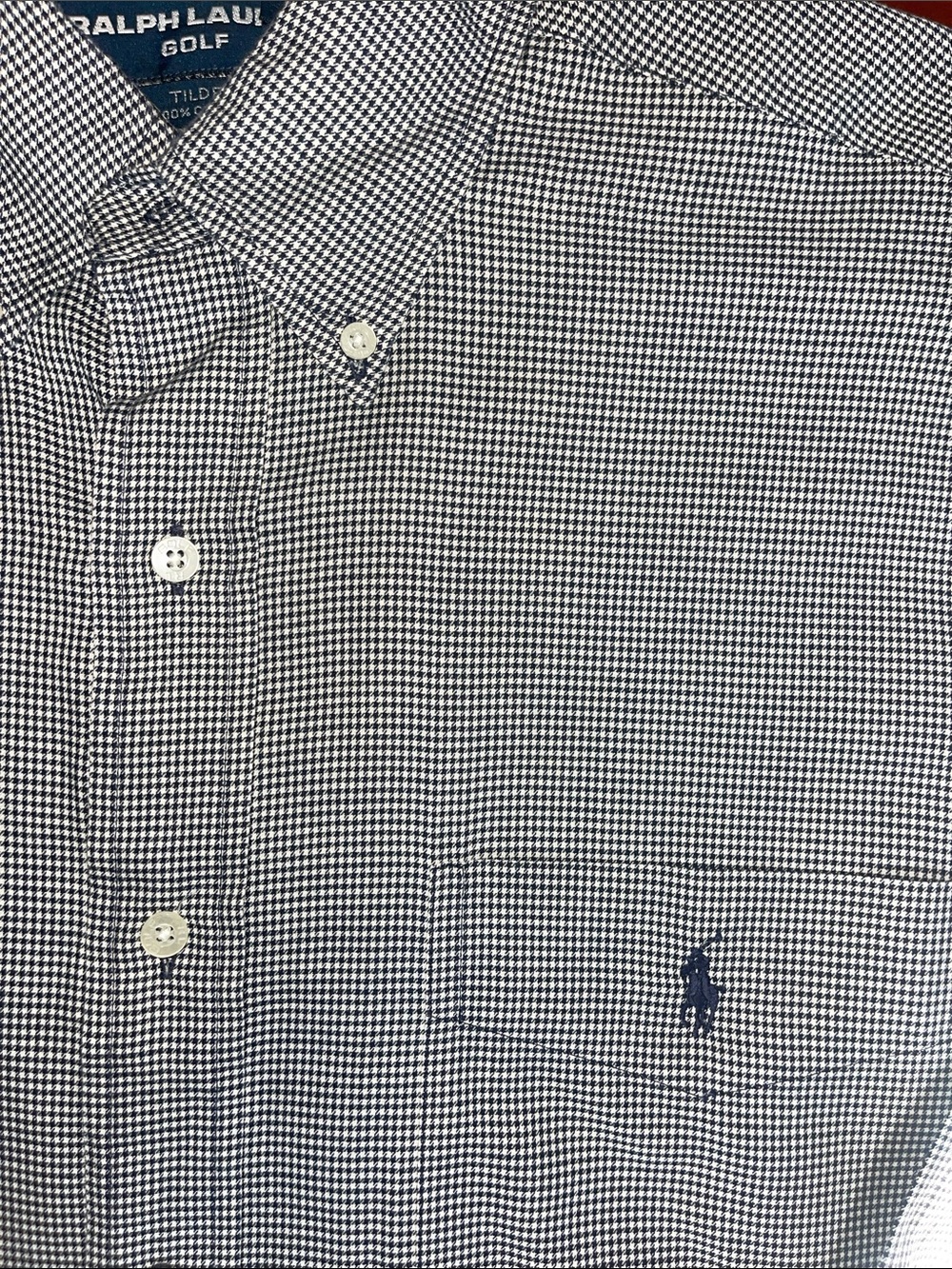 Ralph Lauren Golf Tilden Black/White Herringbone Long Sleeve Shirt size L
